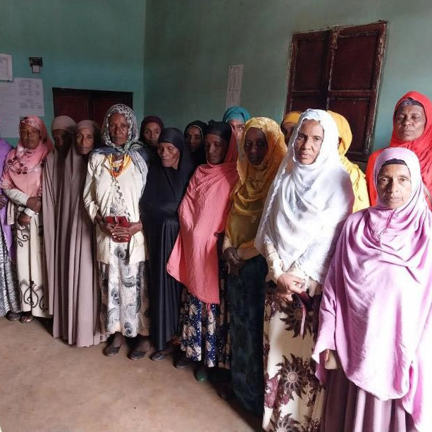 A group of women in a blue room